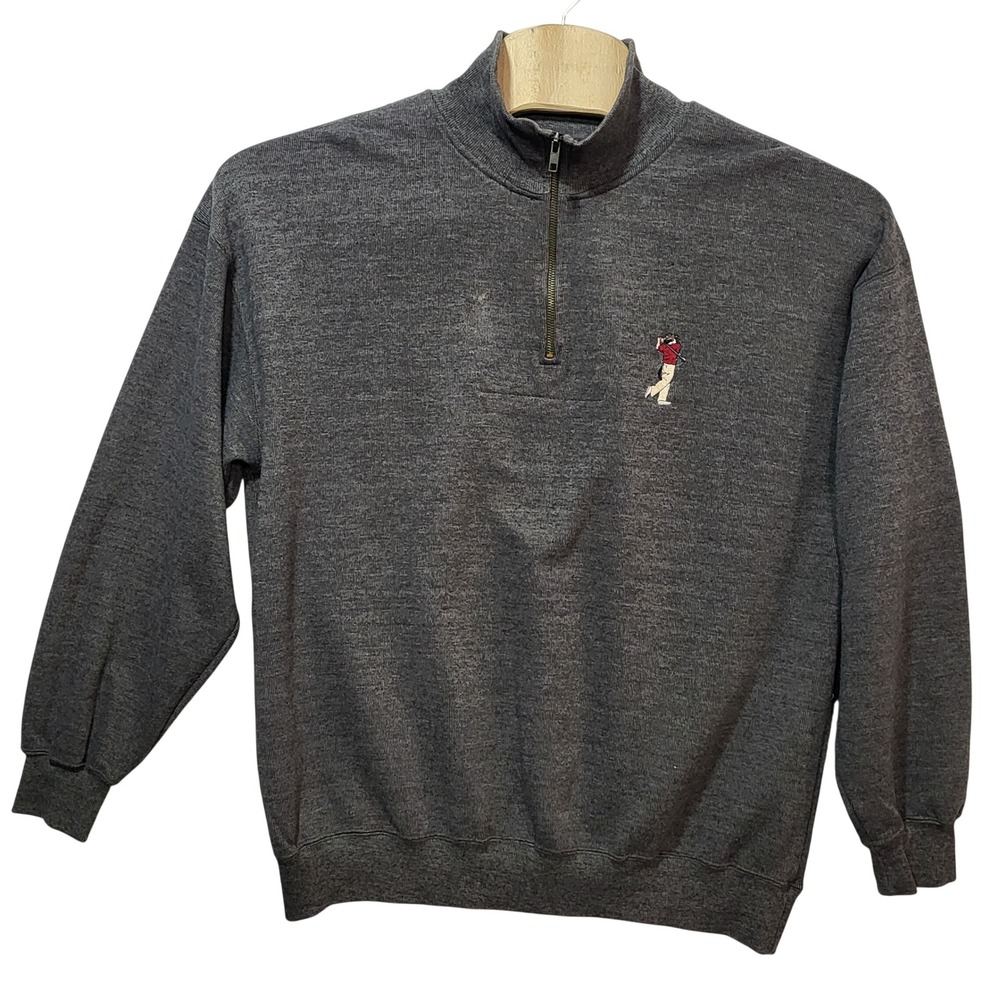 Vintage Big Dogs Mens XL Quarter Zip Sweatshirt Grey Golf Dog Embroidered 90s *